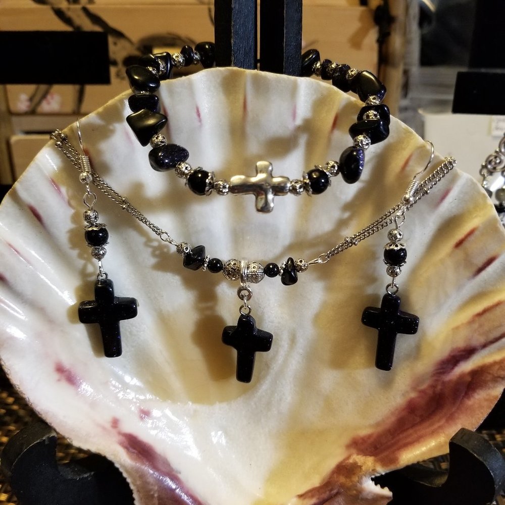 3pc Blue Sandstone Cross Set
